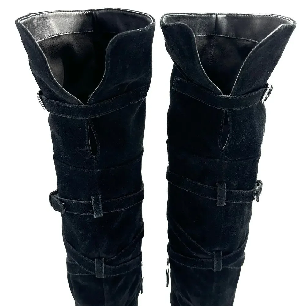 Sam Edelman Sable Black Over-The-Knee Boot Sz 9.5 Suede Heeled Adjustable Straps